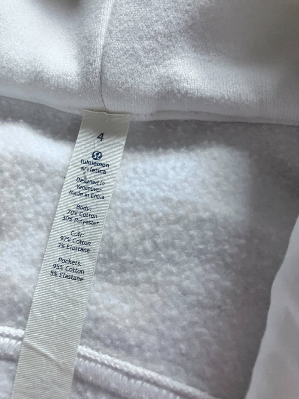 Excellent Condition White Lululemon Athletica Scuba Jacket Hoodie Fleece Sz 4 - Picture 11 of 14